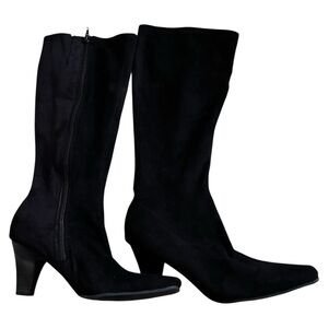 Aerosoles knee full zip velvet feel heel black boots